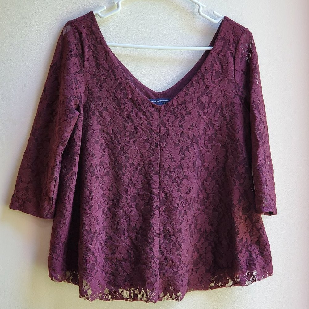 American Eagle Outfitters Lace V-Neck Blouse M - Picture 2 of 11